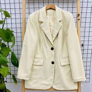 Cream Oversized Blazer Black Button Elegant Chic Jacket